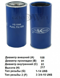 Фильтр топливный FG 1048 \1335673\GOODWILL   (P551858) (FS19591) (SAK. SFC-5504-10)  (MANN. WK1175X) фото 116555