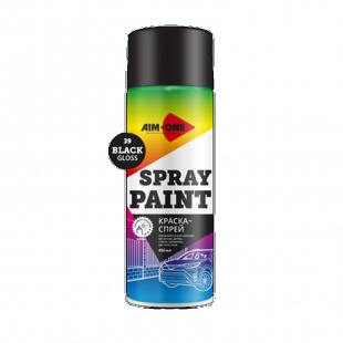 Краска-спрей черная глянцевая AIM-ONE 450 мл (аэрозоль).Spray paint black gloss 450ML SP-GB39 фото 120146