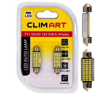 Лампа автомобильная светодиодная Clim Art T11 33LED 12V SV8.5 (C5W/41mm)/к-т 2 шт. фото 126003
