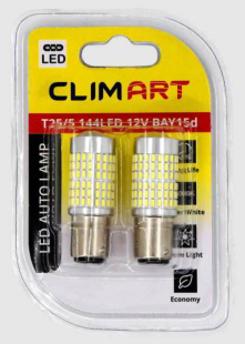Лампа автомобильная светодиодная Clim Art T25/5 144LED 12V BAY15d (P21/5W)/к-т 2 шт. фото 126006