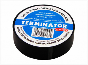 Terminator IZ 1918FR изолента черная ПВХ, огнеупорная, 0,13 мм, 19 мм, 18,3 м, в тубе фото 118225