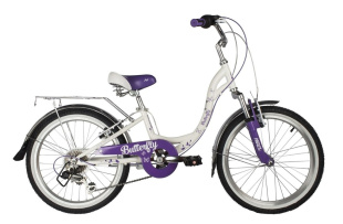 Велосипед NOVATRACK 20" BUTTERFLY сталь, белый-фиолет., 6-скор, TY21/RS35/SG-6SI, V-brake, баг153802 фото 125527
