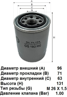 Фильтр масляный OG 193 HQ \1230A114\GOODWILL    MITSUBISHI L200 2.5L  4D56T  (MANN. W9066)  ДИЗЕЛЬ фото 123167
