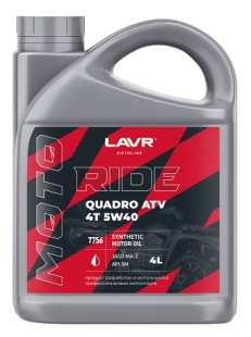 LAVR MOTO Моторное масло RIDE QUADRO 4Т 5W40 SM, 4 л Ln7756 фото 128383