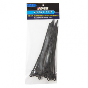 Хомут нейлоновый черный с отверстием под винт (3,6 мм х 150 мм х 20 шт) ABRO MASTERS фото 122147