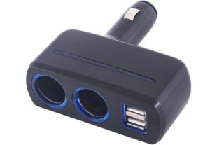 Разветвитель прикуривателя 2 гнезда + 2USB SKYWAY Черный предохранитель 5А, ,S02301019  фото 124400