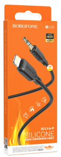 Аудиокабель AUX - адаптер Lightning (подключение к магнитоле) 3.5 Jack, 1м черный BOROFONE BL18 1045 фото 132692