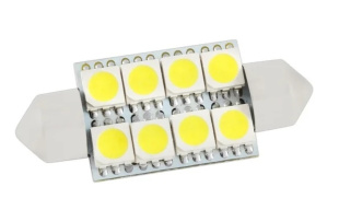 Автолампа диод T11 (C5W) 12V  8 SMD 1-конт 39мм Белая SKYWAY комп.2 шт S08201186  фото 128360