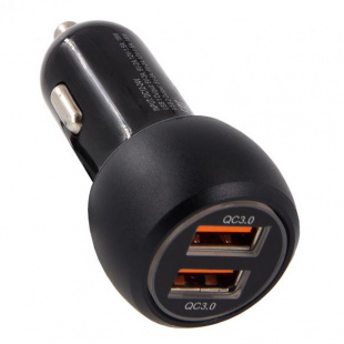 Адаптер автомобильный CARLINE® 2хUSB "Quick Charge 3.0" в прикуриватель 12В, цвет черный,CH-2QC  фото 121889
