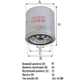 Фильтр топливный FG 516 HQ \13240023\GOODWILL   TOYOTA  (VIC. FC-208) (MANN. WK815/80)  ВЫСОТА 92ММ фото 135376