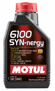 MOTUL 6100 Syn-nergy 5w40  SN, A3/B4   1 л (масло полусинтетическое) 107975 фото 95530