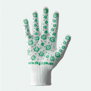 Перчатки белые с зеленым ПВХ 10 класс (620) Женская фото 88946