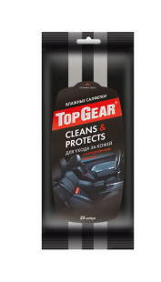 Влажные салфетки "TOP Gear" CLEANS & PROTECTS для ухода за кожей (25шт) фото 90566