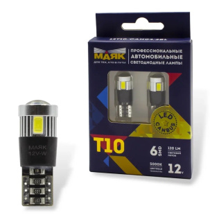 Светодиод 12V T10 6SMD(5630/5730) 360° SUPER WHITE LENS (2бл) CANBUS LED 12T10/CAN04/2BL (W5W) фото 137101