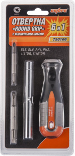 Отвертка стержневая 6 в 1 ROUND GRIP 1/4",5/16"DR, SL5,6, PH1,2 750106 фото 119353