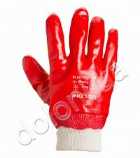 Перчатки покрытые красным ПВХ  (4518) (120 пар) фото 87296