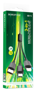 Дата-кабель универ. 3в1 Micro USB, Lightning, Type-C, 2A, 1м, черный BOROFONE BX72 4666 фото 134120