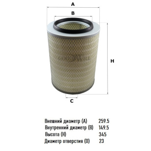 Фильтр воздушный AG 1096 \281306B110\GOODWILL    HYUNDAI HD120 дв.D6GA (06-)  (EKOFIL. EKO-01.463) фото 134880