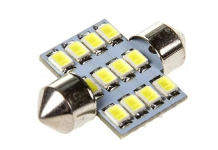 Автолампа диод T11 (C5W) 12V 12 SMD 1-конт 36мм Белая SKYWAY комп.2 шт S08201156 фото 128361