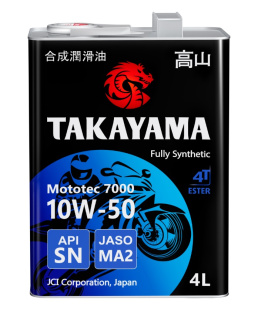 Takayama Mototec 7000 4T 10W50 SN MA2 4л (металл) синт АКЦИЯ -18% фото 136315