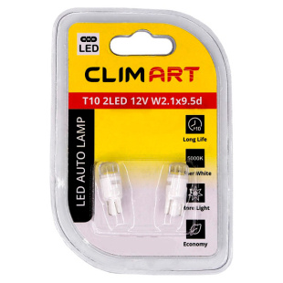 Лампа автомобильная светодиодная Clim Art T10 2LED 12V W2.1x9.5d (W5W)/к-т 2 шт. фото 126001