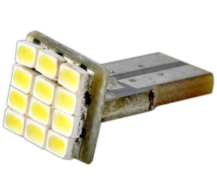 Автолампа диод T10 (W5W) 12V12 SMD  без цок. 1 конт.SKYWAY белая ST10-12SMD К-КТ 2ШТ 1012 S08201108 фото 128562