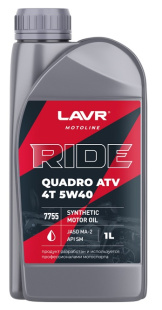 LAVR MOTO Моторное масло RIDE QUADRO 4Т 5W40 SM, 1 л Ln7755 фото 128382