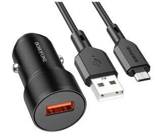 Адаптер в прикуриватель USB 3.0 +кабель Micro USB, черный BOROFONE BZ19A 7452 фото 132648